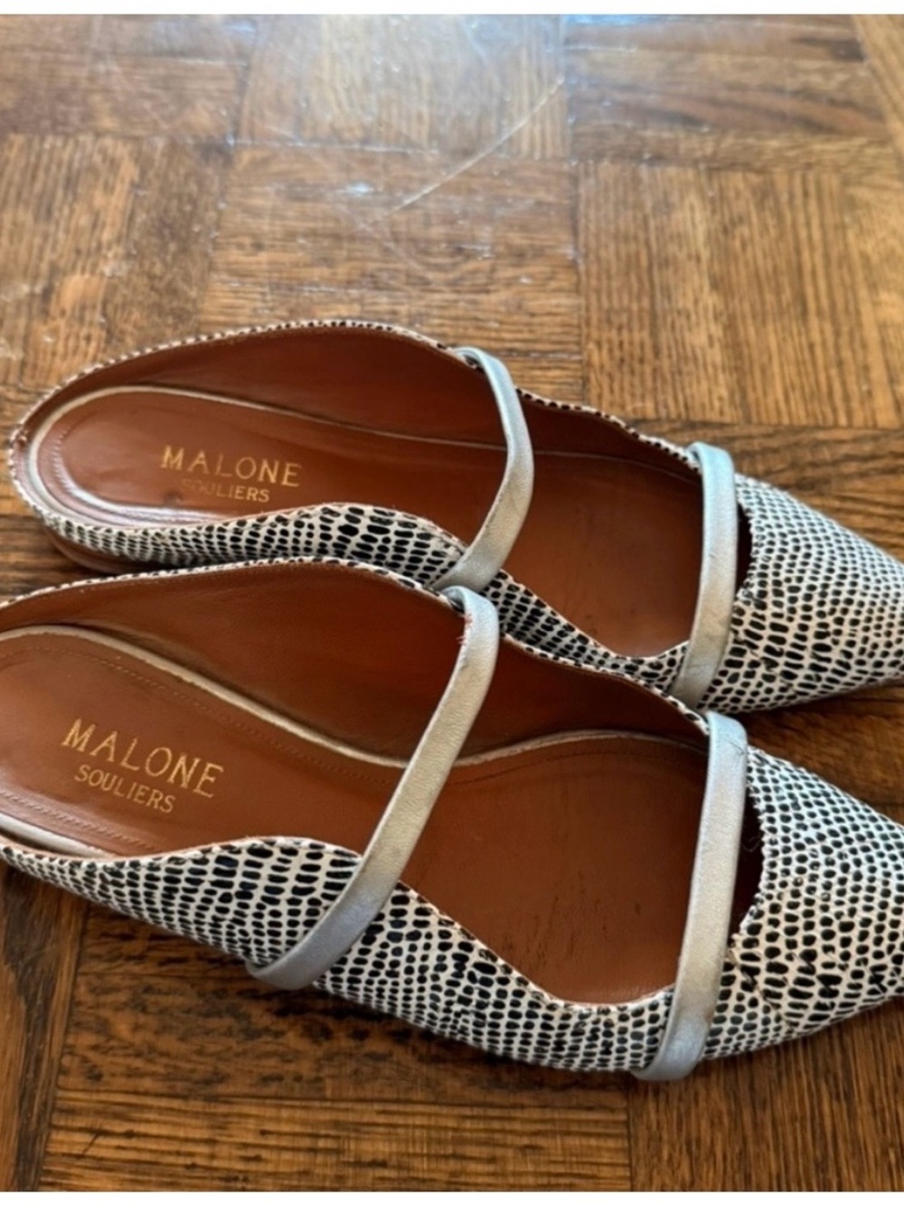 Malone Souliers Black and White Textured Flats